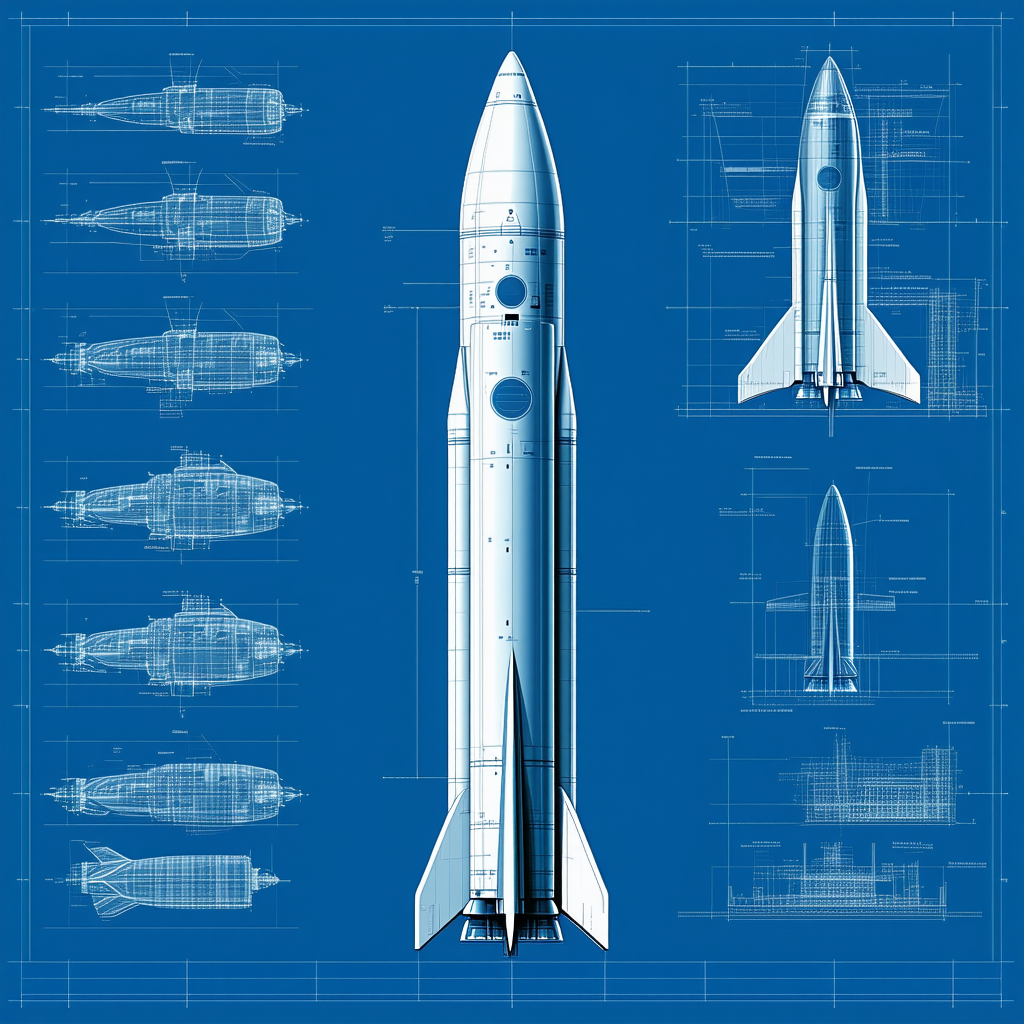 A Blue And White Space Shuttle Is Shown In A Detailed Drawing