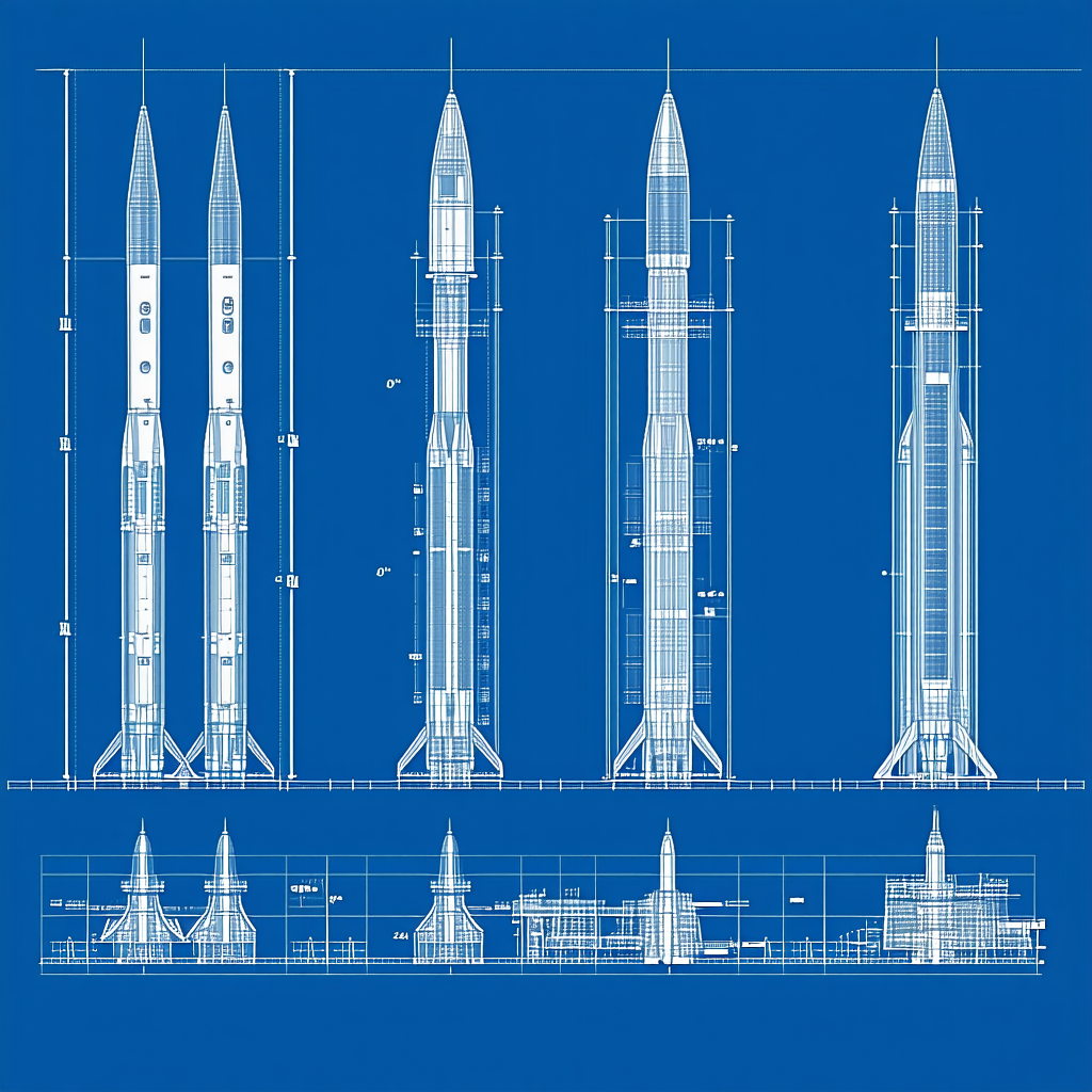 A Blue Drawing Of A Rocket Ship Is Shown