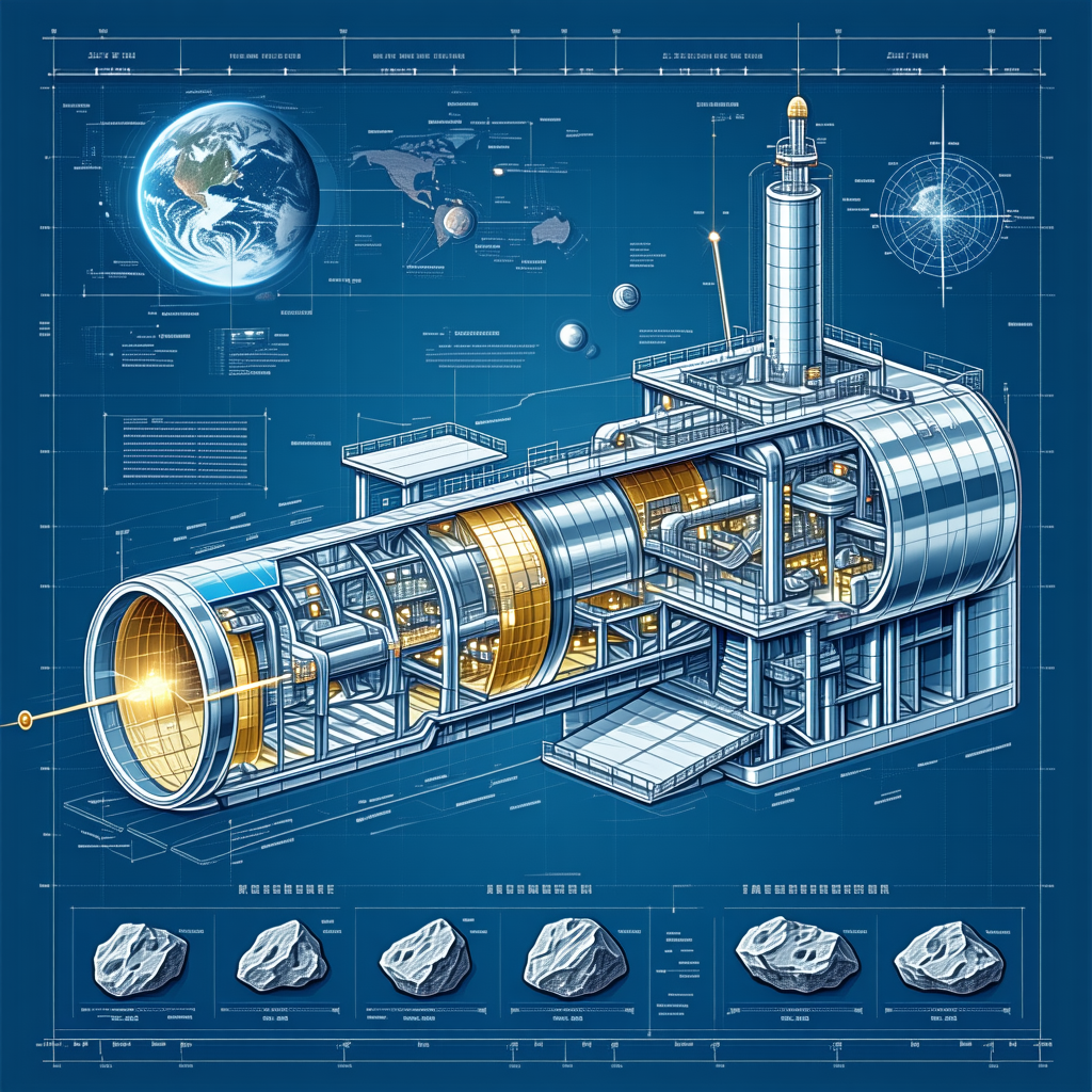 A Large, Futuristic Spacecraft Is Shown In A Blue And White Drawing