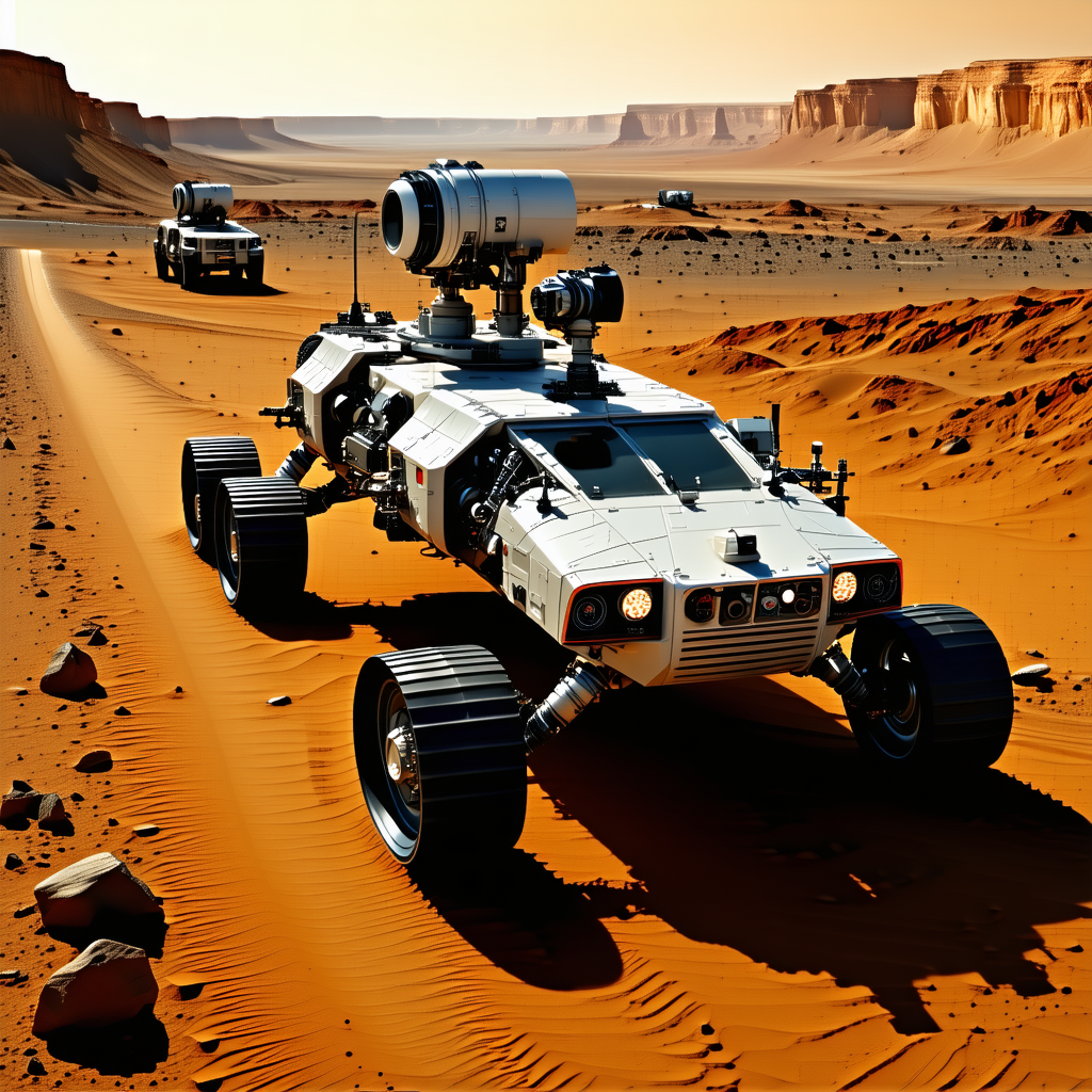 A White Vehicle, Possibly A Truck Or A Car, Driving On A Dirt Road In A Desert-like Environment