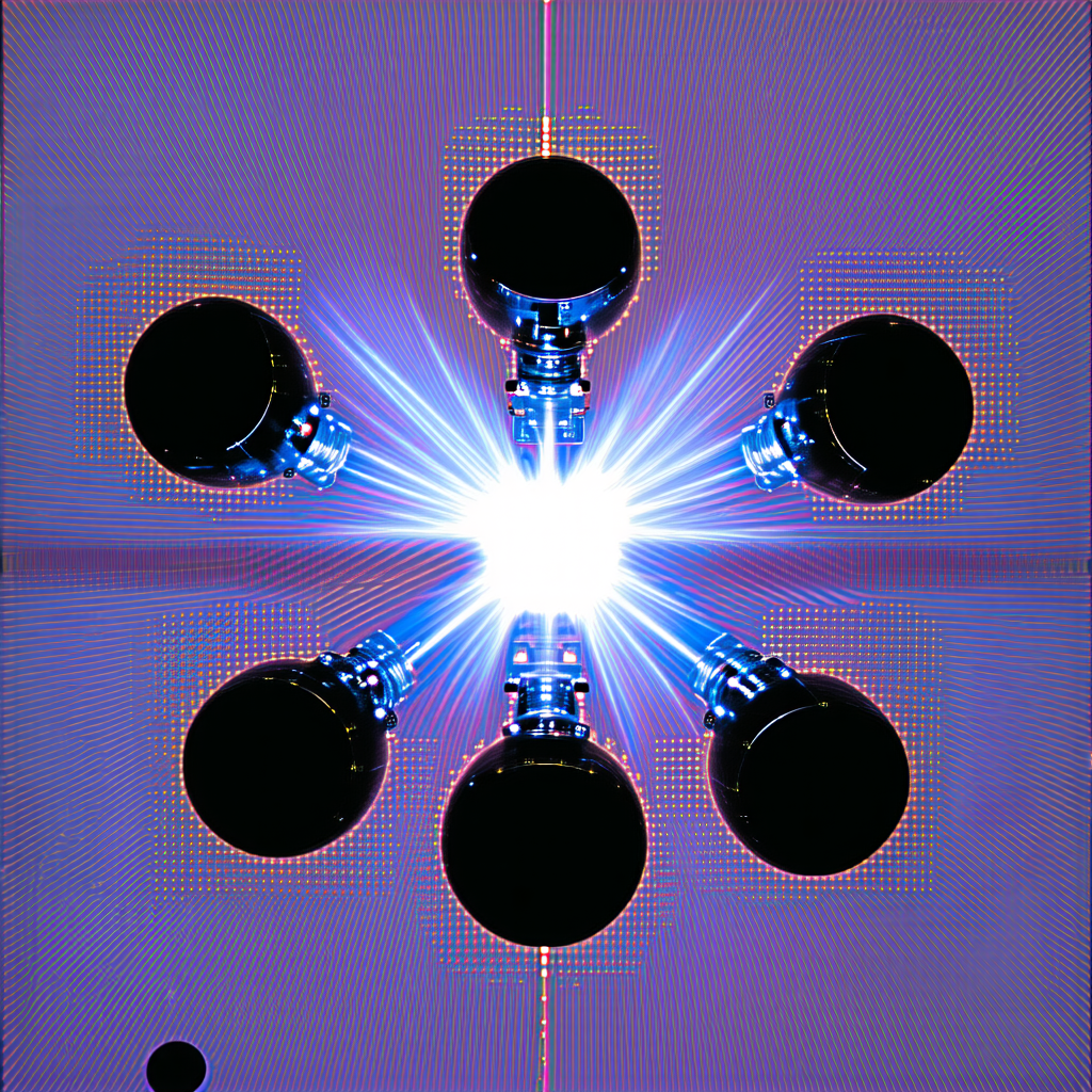A Bright Blue Light Source, Possibly A Light Bulb Or A Neon Sign, Located In The Center Of The Scene