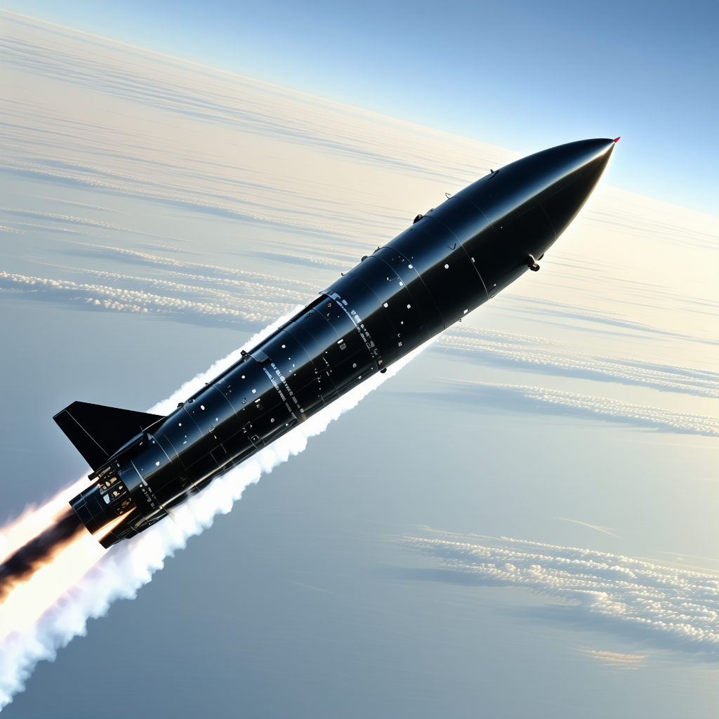 A Rocket Is Flying Through The Sky, Leaving A Trail Of Smoke Behind It