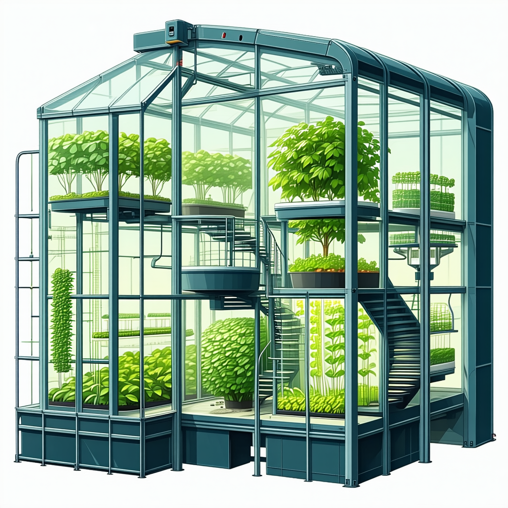 The Image Is A Cartoon Drawing Of A Greenhouse Filled With Various Plants