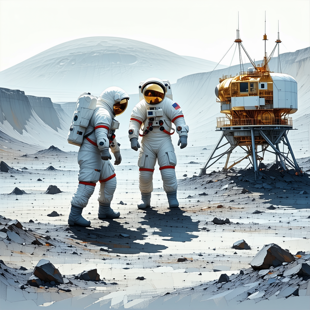 In The Image, There Are Two Astronauts Standing On A Rocky Surface, Possibly On The Moon