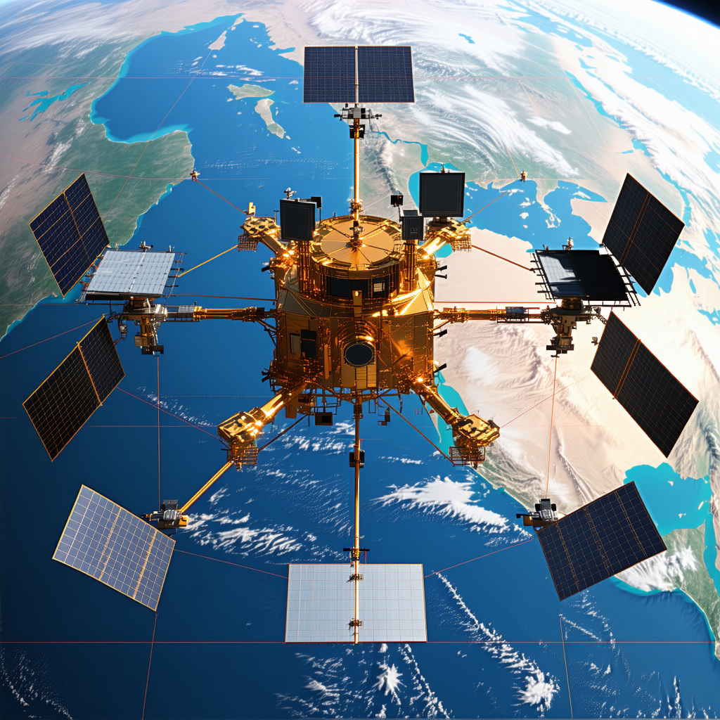 A Large, Gold-colored Satellite With A Dome-shaped Structure On Top
