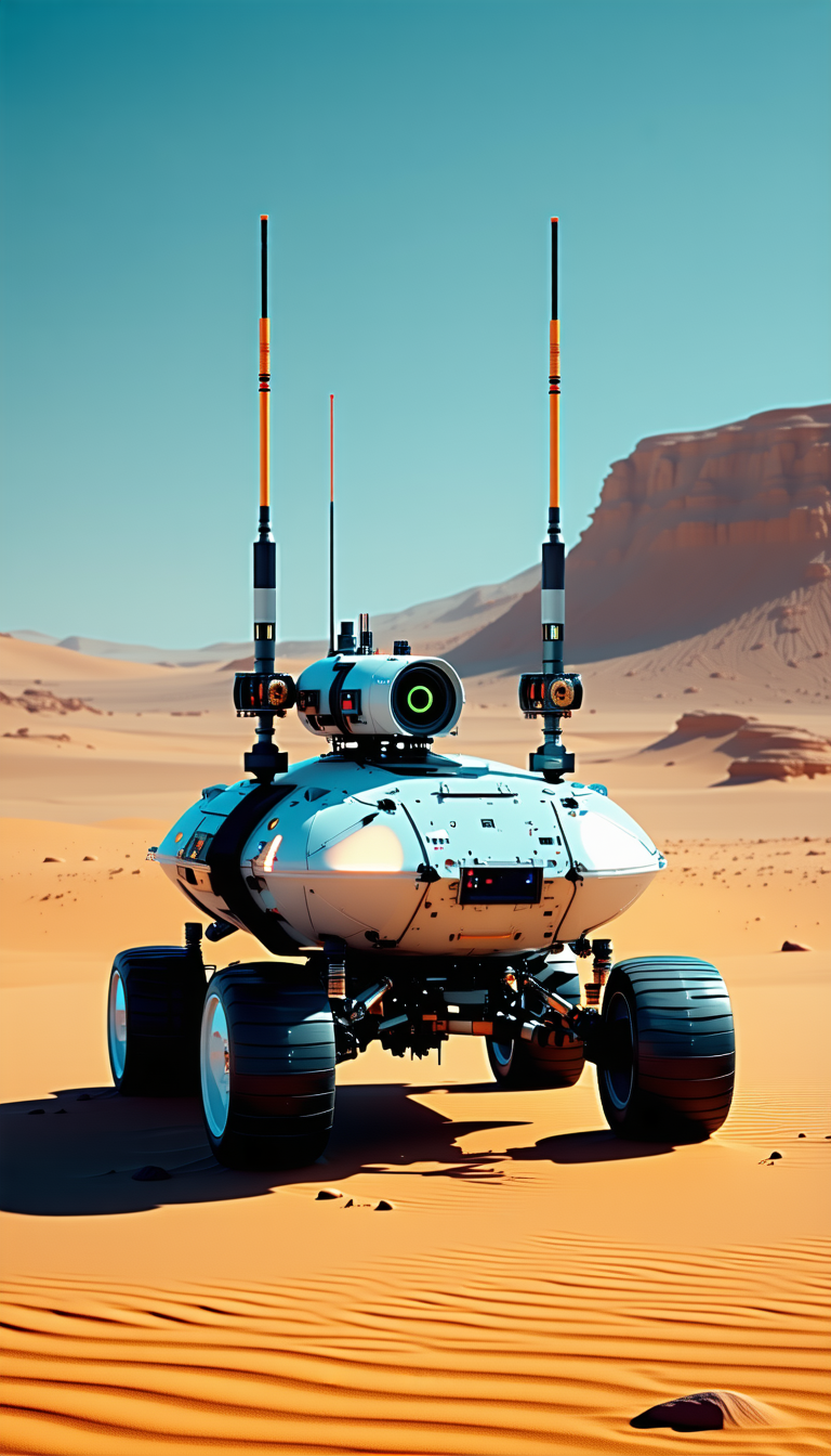 A Futuristic Robotic Vehicle With A Large Dome On Top, Resembling A Spacecraft