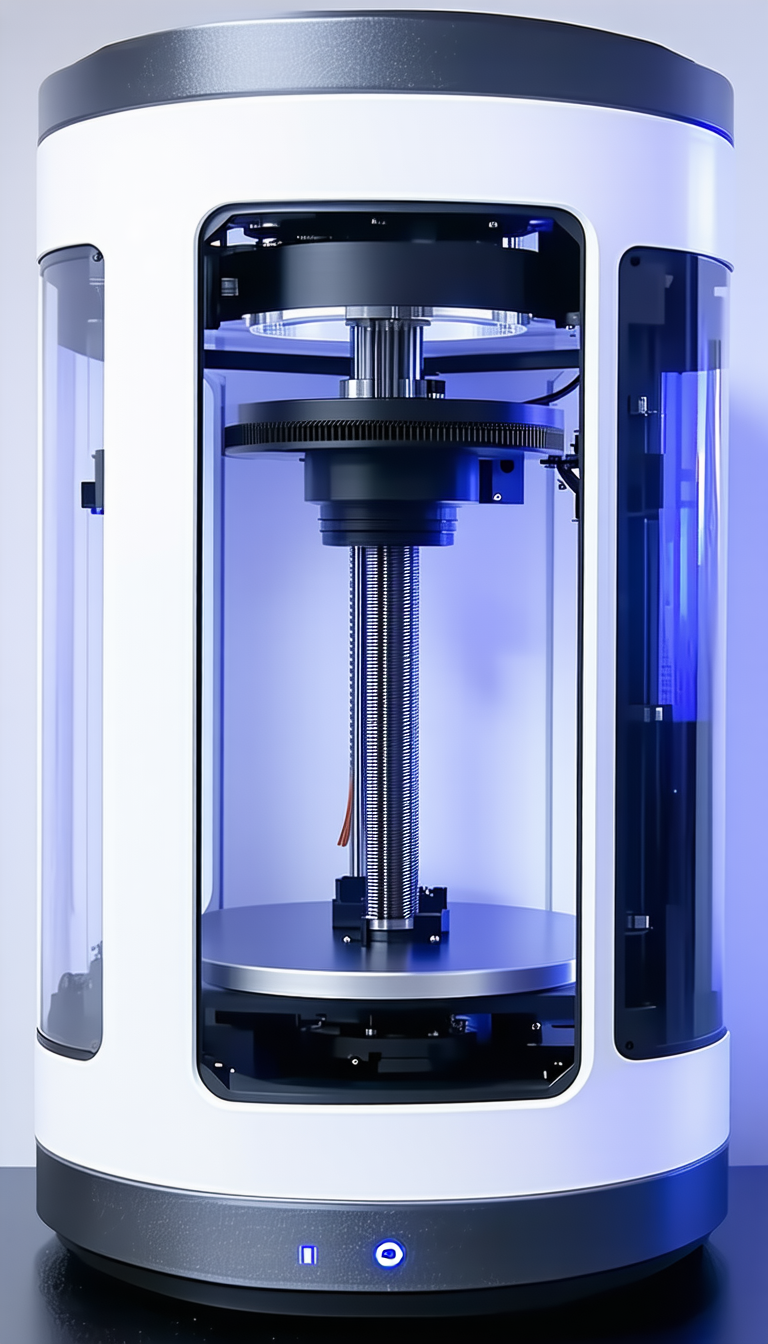 A Large, Silver, And Blue Machine With A Black Center