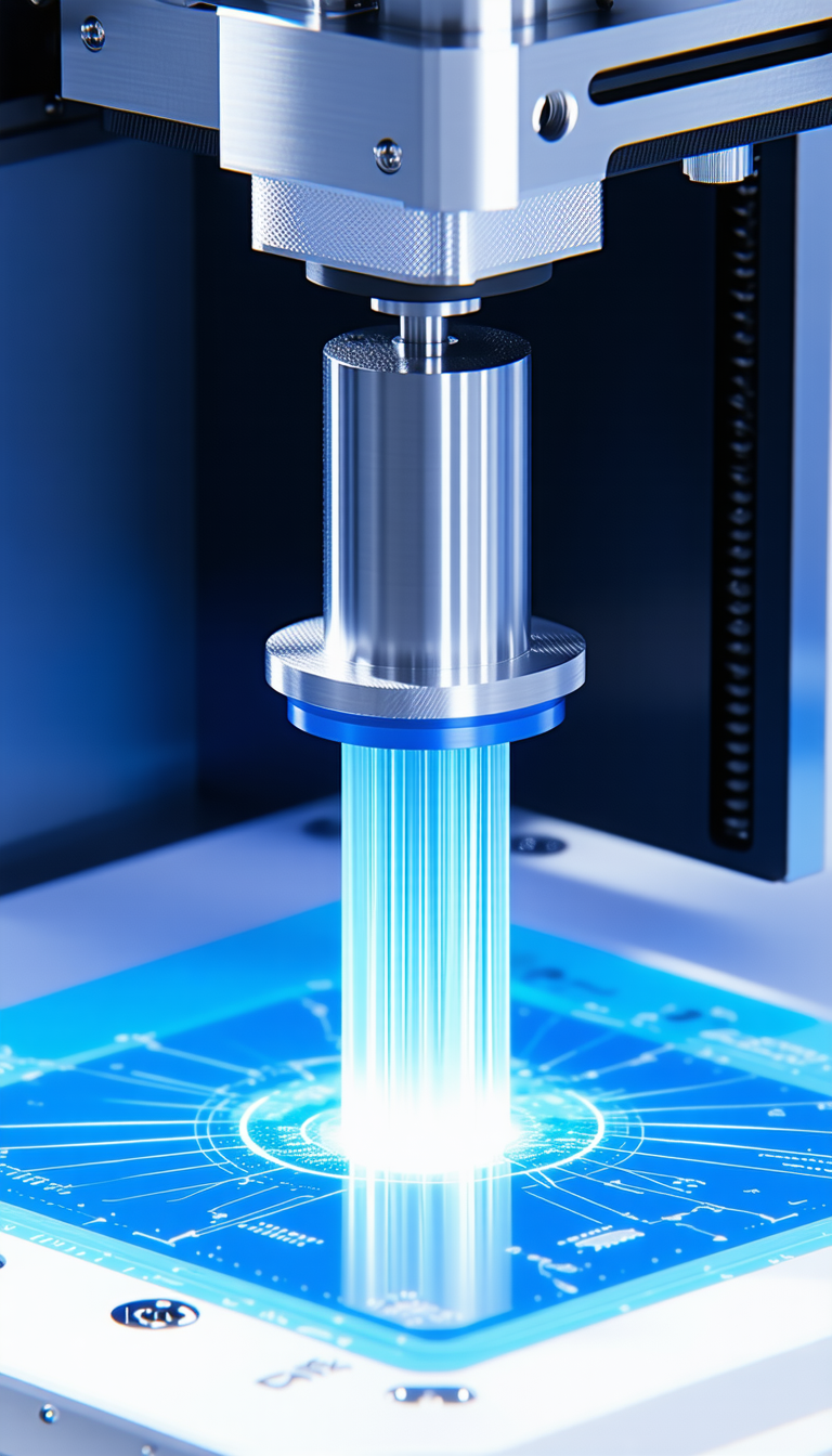 A Blue And White Machine With A Silver Object On Top Of It