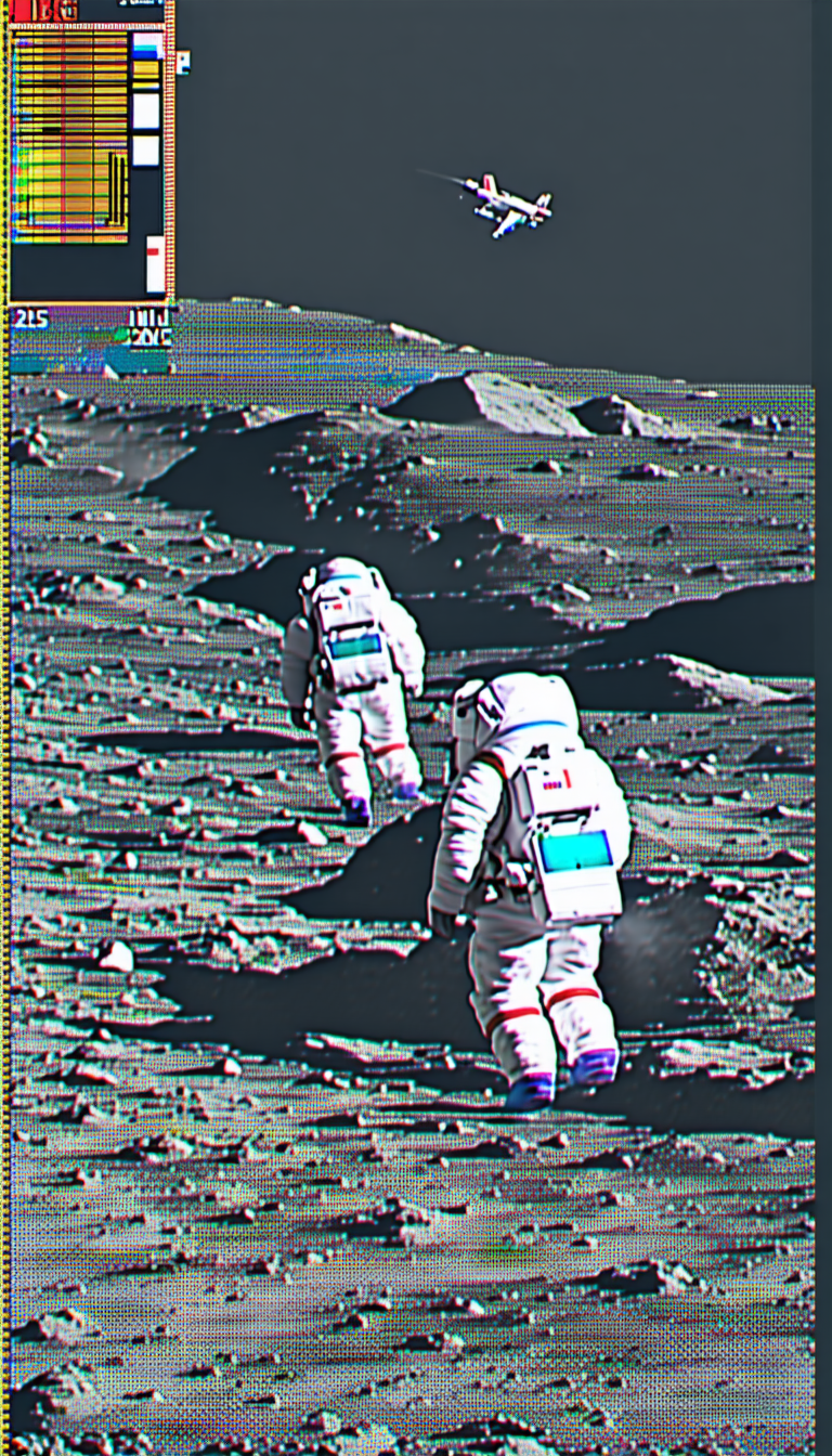 Astronauts Are Walking On The Moon, With One Of Them Carrying A Backpack