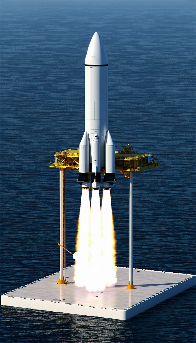 A Rocket Is Being Launched From A Platform In The Ocean