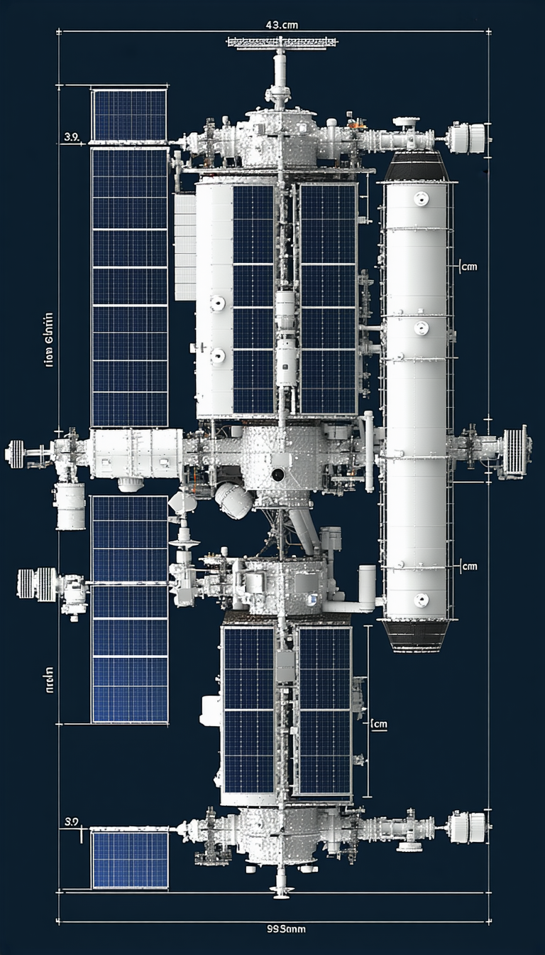 A Large Spacecraft Is Shown In A Blueprint, With A Solar Panel On The Side