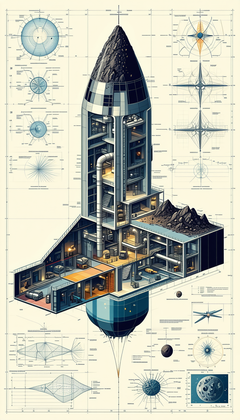 The Image Is A Detailed Drawing Of A Space Shuttle, Showcasing Its Various Components And Features