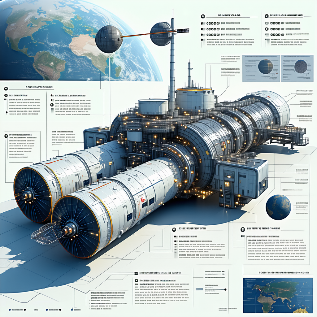 A Large Spacecraft Is Shown In A Diagram, With A Large Globe In The Background