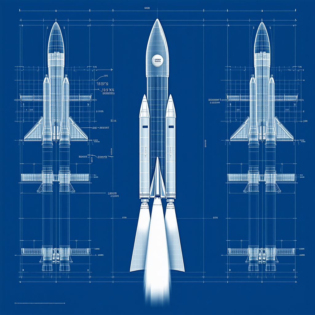 A Blue Drawing Of A Rocket Is Shown, With The Rocket Being The Main Focus
