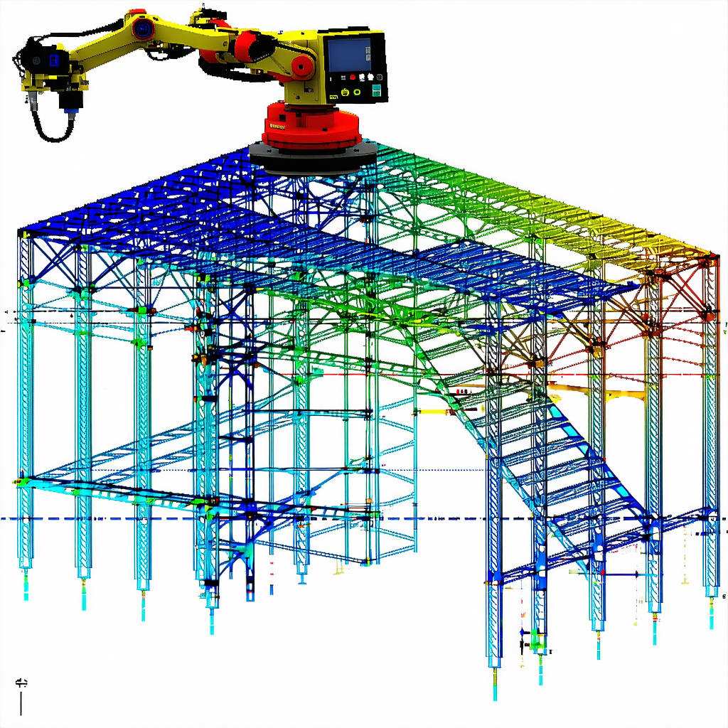 A Large, Yellow Robot Is Standing On A Blue And Yellow Platform