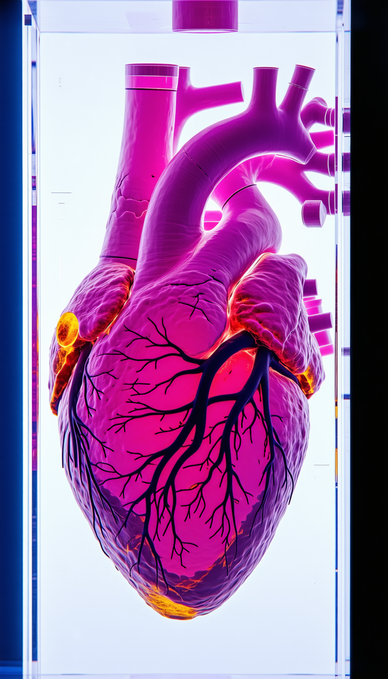 The Image Is A Close-up Of A Heart, Showcasing Its Intricate Structure And Blood Vessels