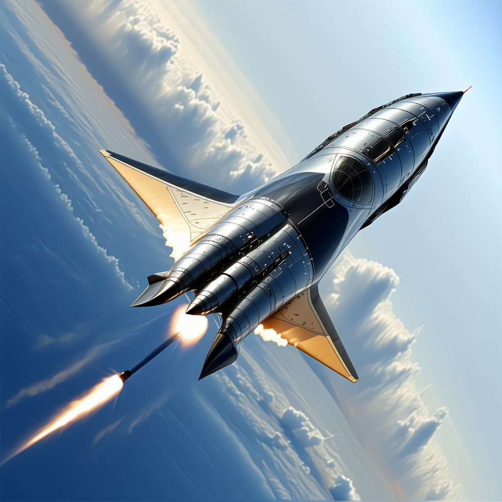 A Space Shuttle Is Flying Through The Sky, Leaving A Trail Of Smoke Behind It