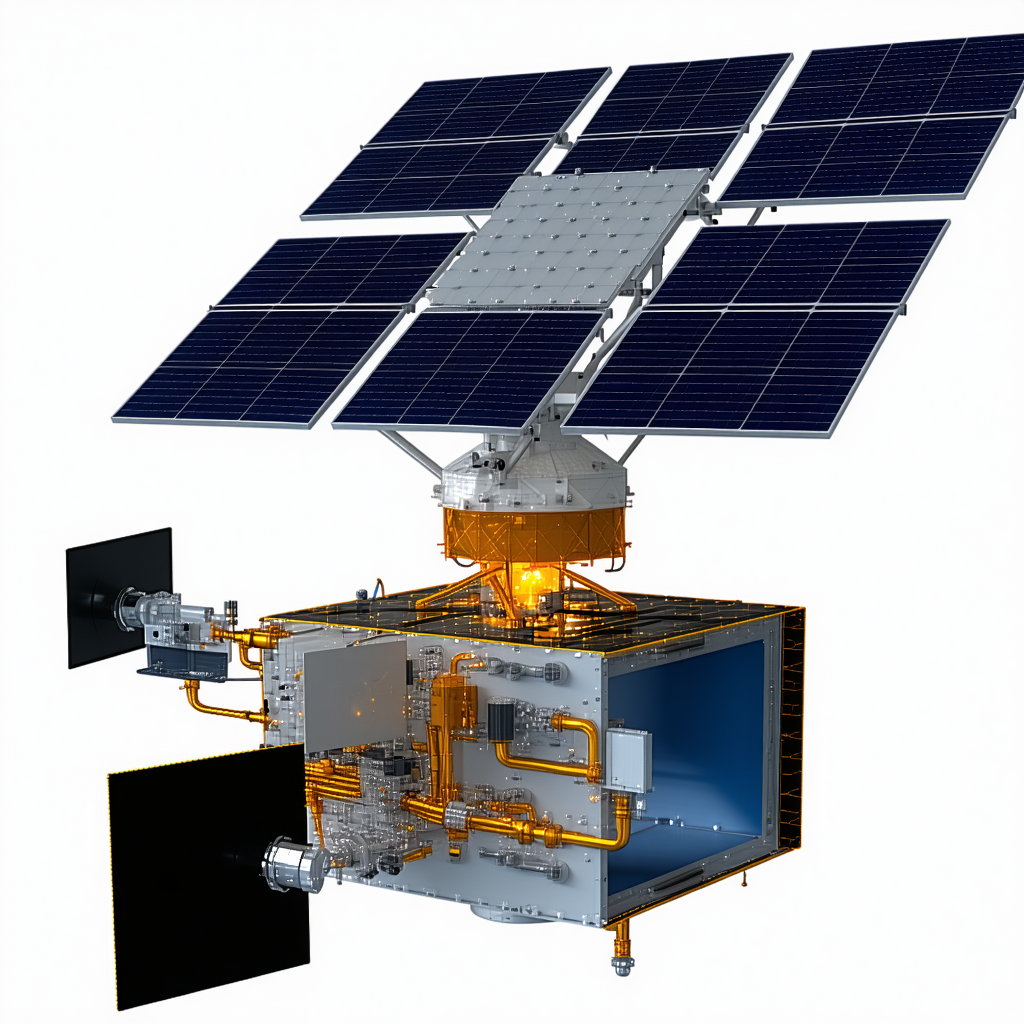 A Large, White, And Orange Spacecraft With A Solar Panel On Its Side