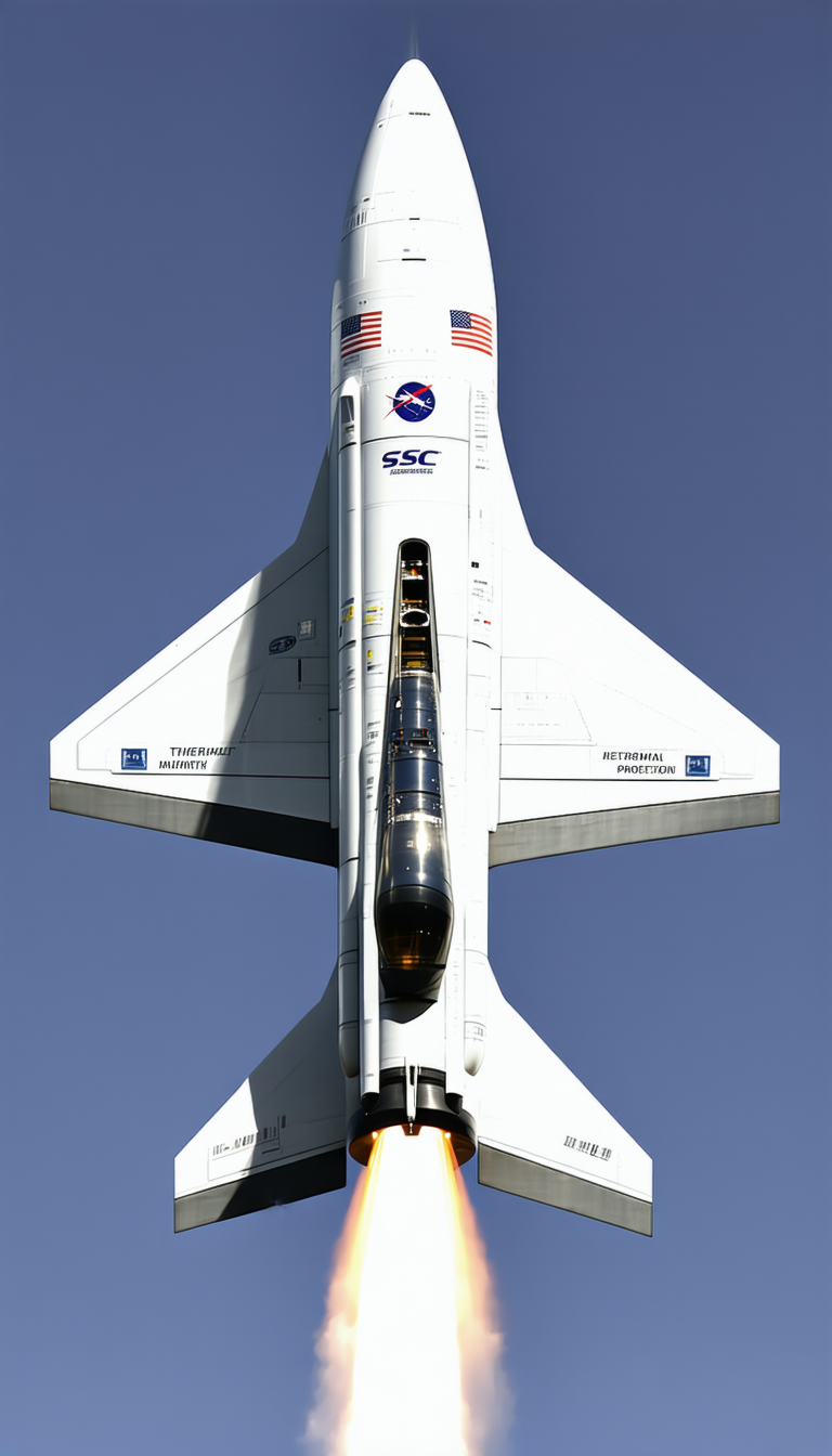 A White Space Shuttle With A Large Rocket Attached To Its Side