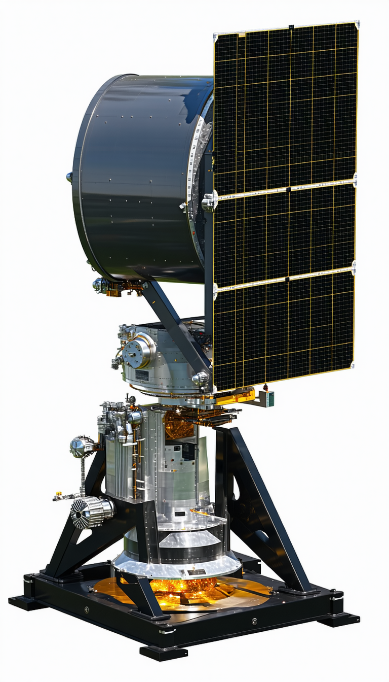 A Large Satellite Dish Is Shown In A White Background