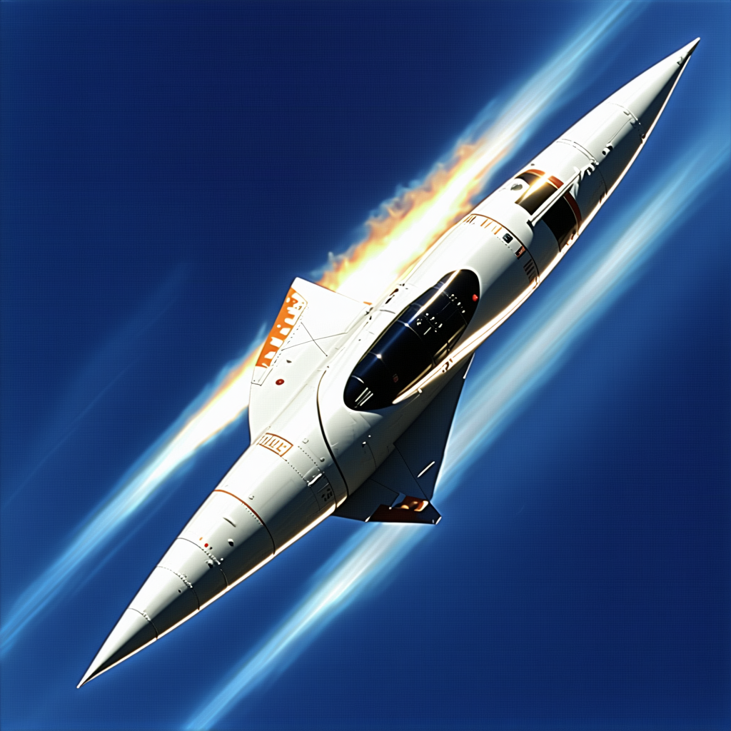 A White Rocket Is Flying Through The Sky, Leaving A Trail Of Smoke Behind It