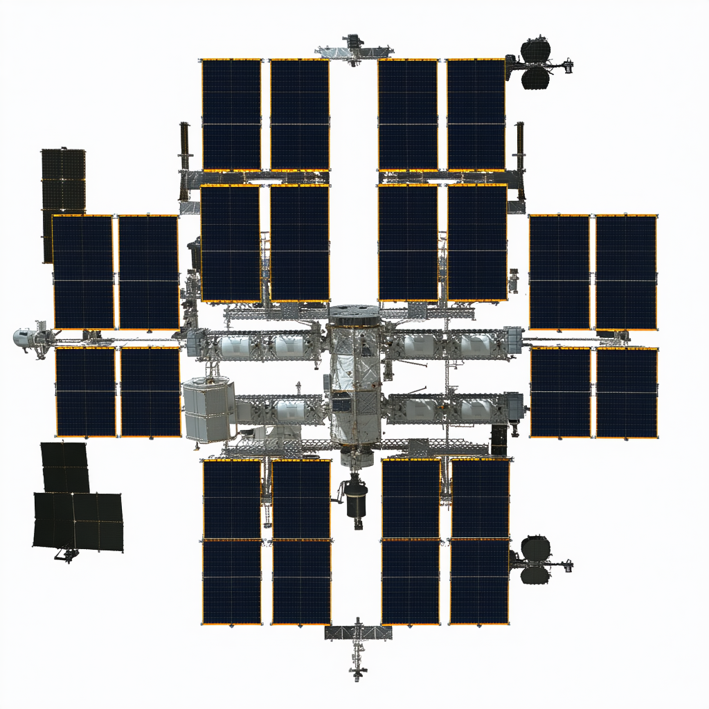 The Image Is A White And Black Illustration Of A Space Station