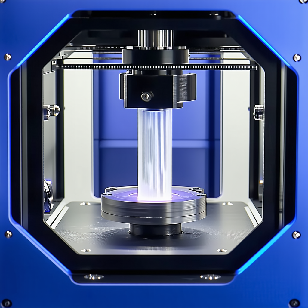 A Blue Machine Is Shown In The Image, With A Clear Plastic Object Inside Of It