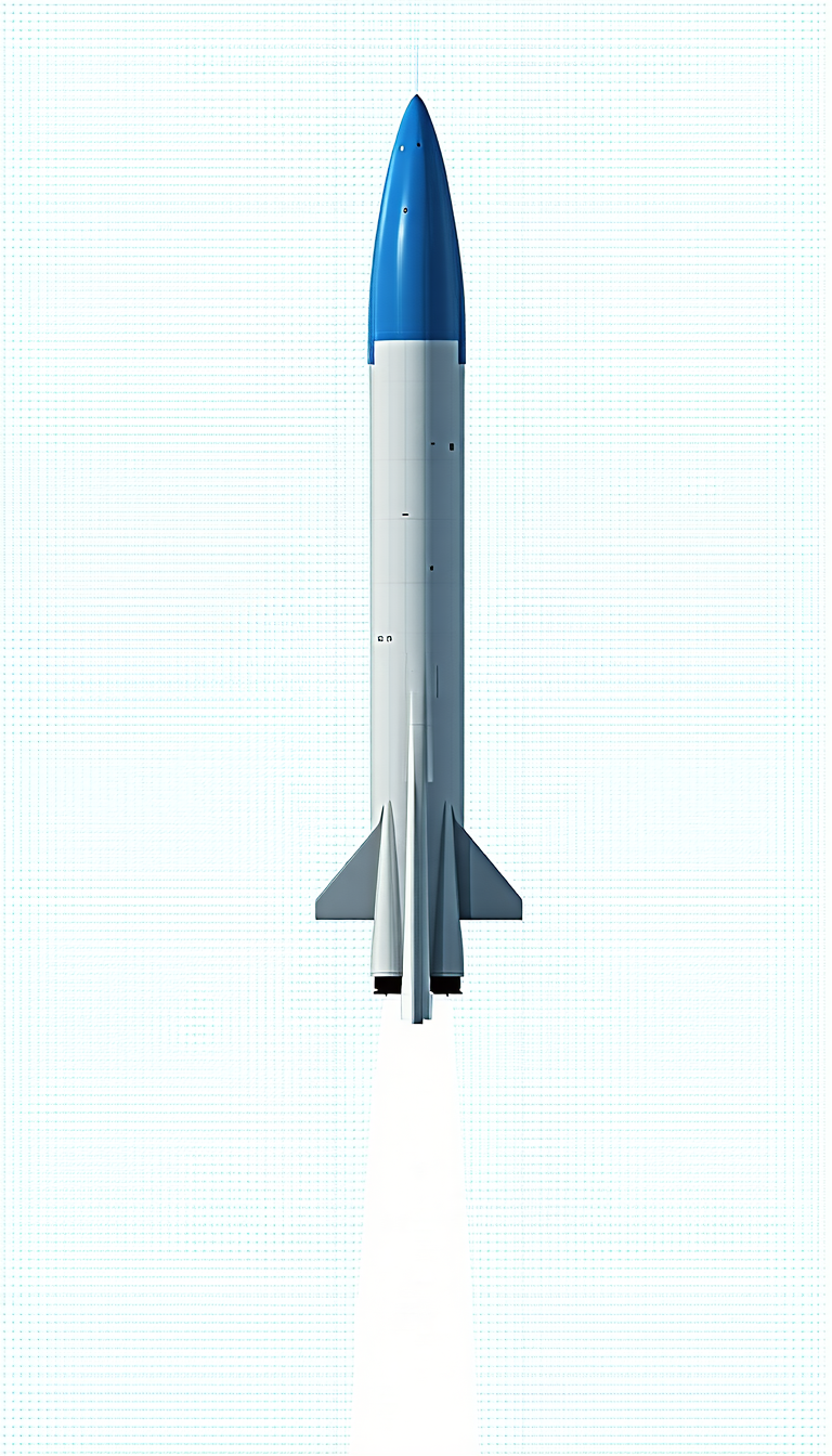 A Large Rocket Is Shown In A White Background, With A Blue Tip