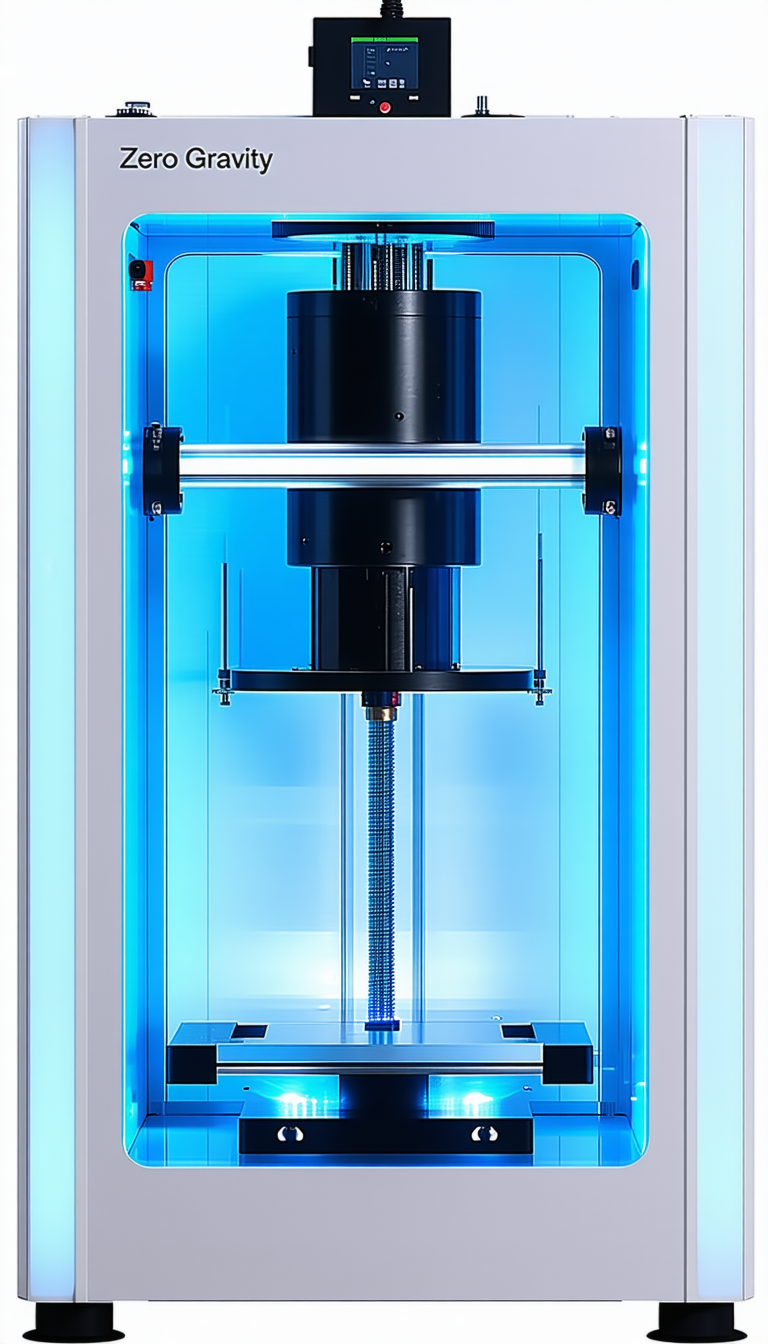 A Large Black Machine Is Sitting Inside A Blue Case
