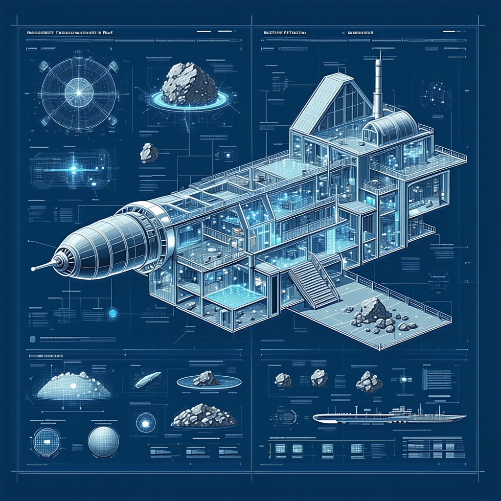 A Blue And White Drawing Of A Space Station Is Displayed On A Page