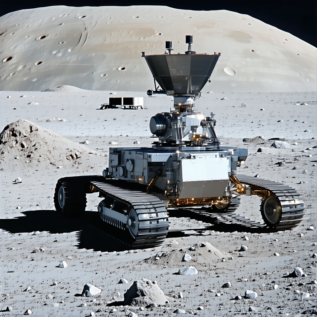 A Robotic Vehicle Is Driving Across The Surface Of A Moon