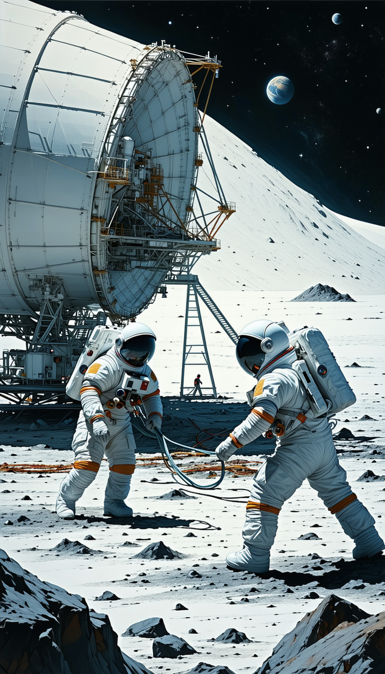 In The Image, There Are Two Astronauts Standing On The Moon, Wearing White Suits