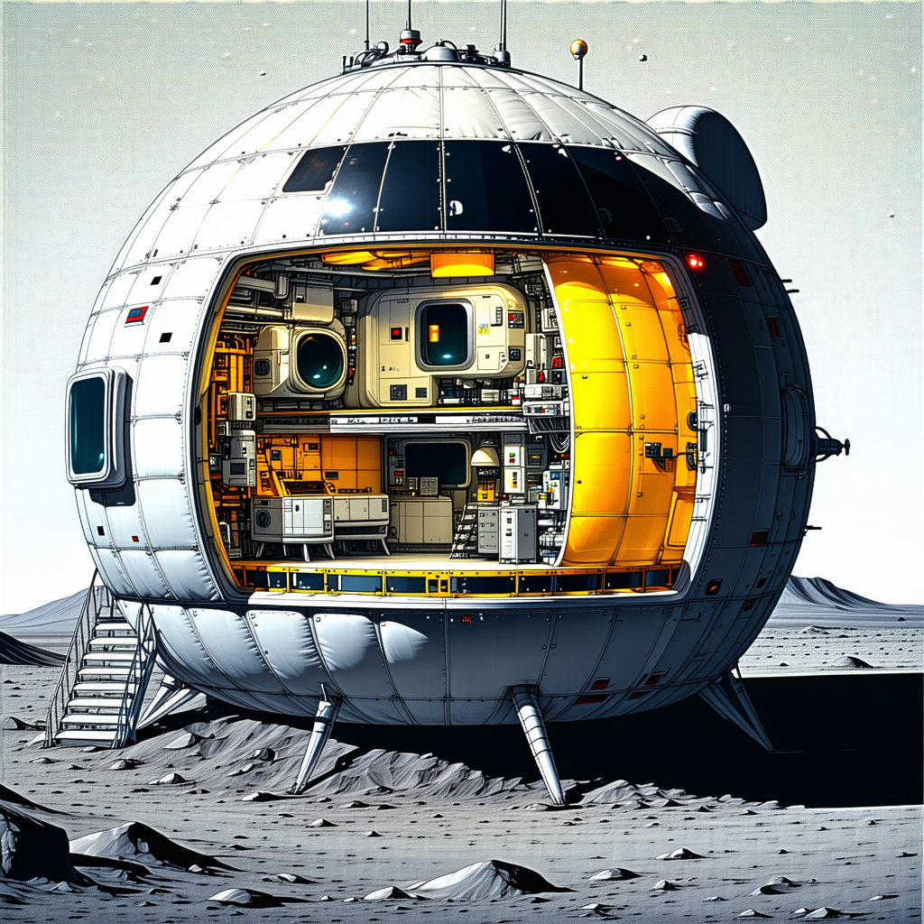 A Large White Spacecraft Is Shown In A Drawing, With A Yellow Section On The Side