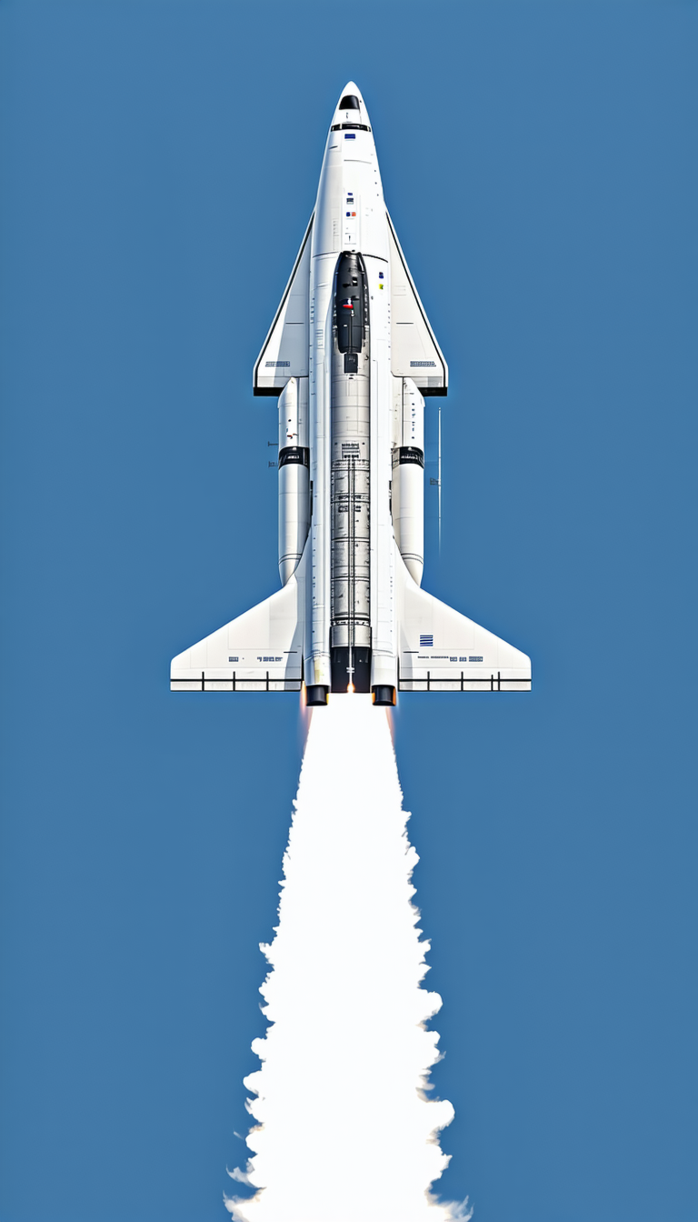 A Space Shuttle Is Flying Through The Sky, Leaving A Trail Of Smoke Behind It