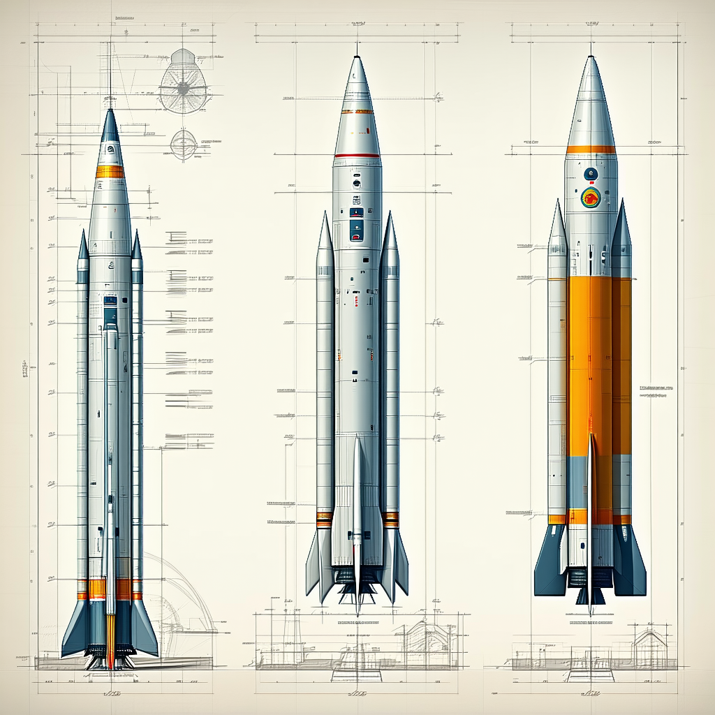 A Drawing Of A Rocket Is Shown In Three Different Stages