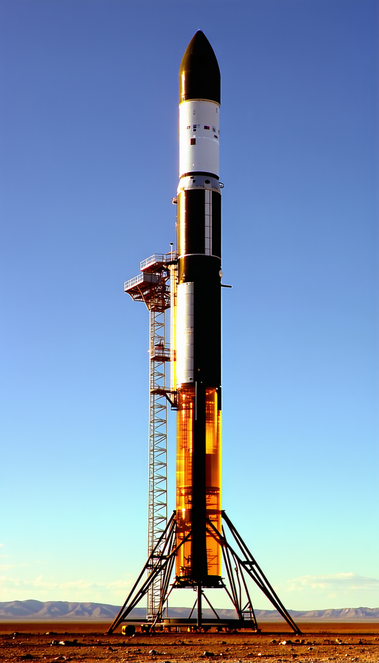 A Large Rocket, Likely A Space Shuttle, Sitting On Top Of A Launch Pad