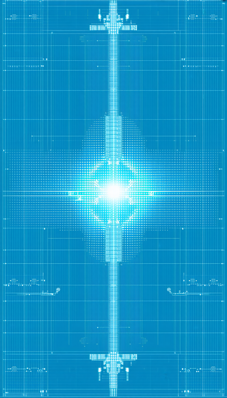 The Image Is A Blue And White Drawing Of A Light Source, Possibly A Sun Or A Light Bulb