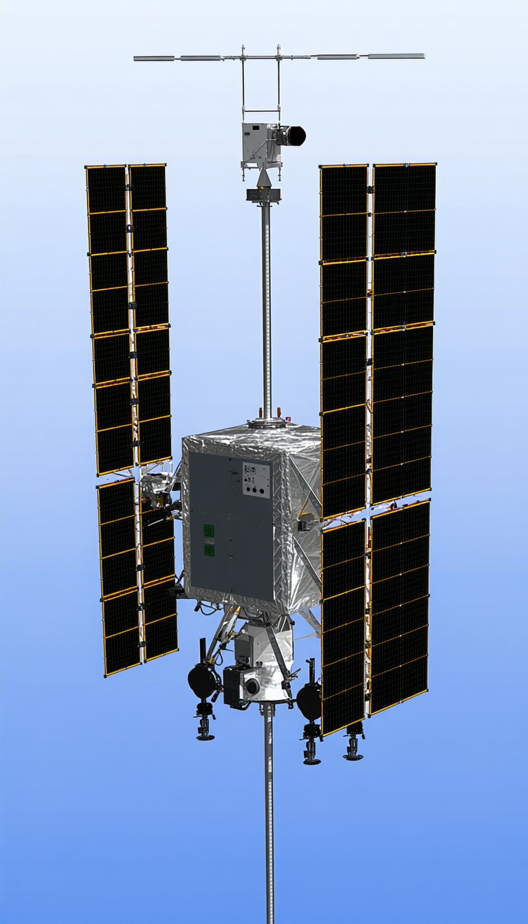 A Space Station Is Shown In A Blue Background