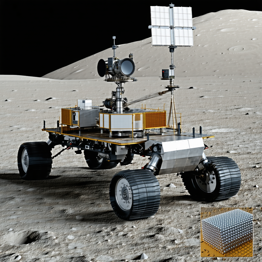 A Large, Yellow Rover Vehicle Parked On A Rocky Surface