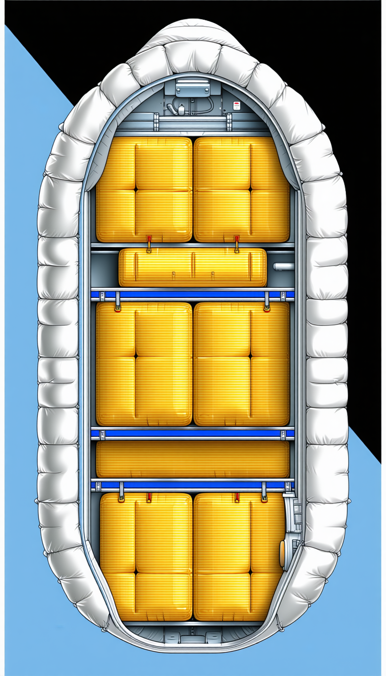A Large White Boat Is Shown In A Drawing, With A Yellow And Blue Color Scheme
