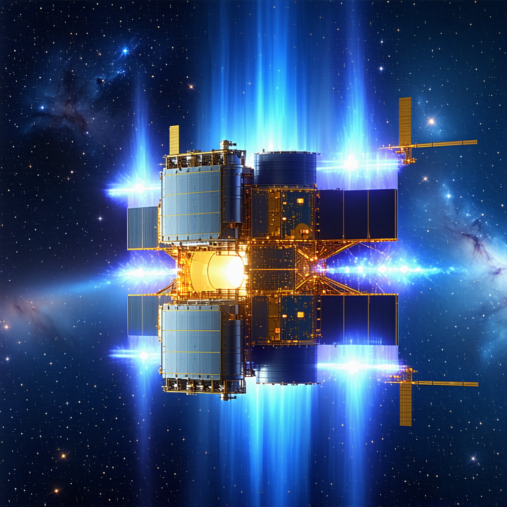 A Spacecraft With A Large, Blue, And Yellow Dome On Top Of It