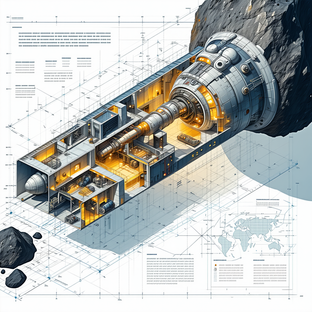 A Large, Futuristic Spacecraft Is Shown In A Detailed Drawing