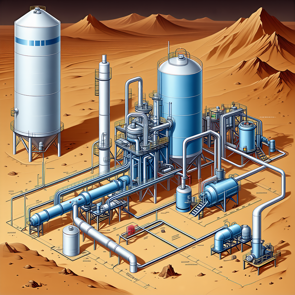 The Image Is A Detailed Drawing Of A Factory With A Large Number Of Pipes And Tanks