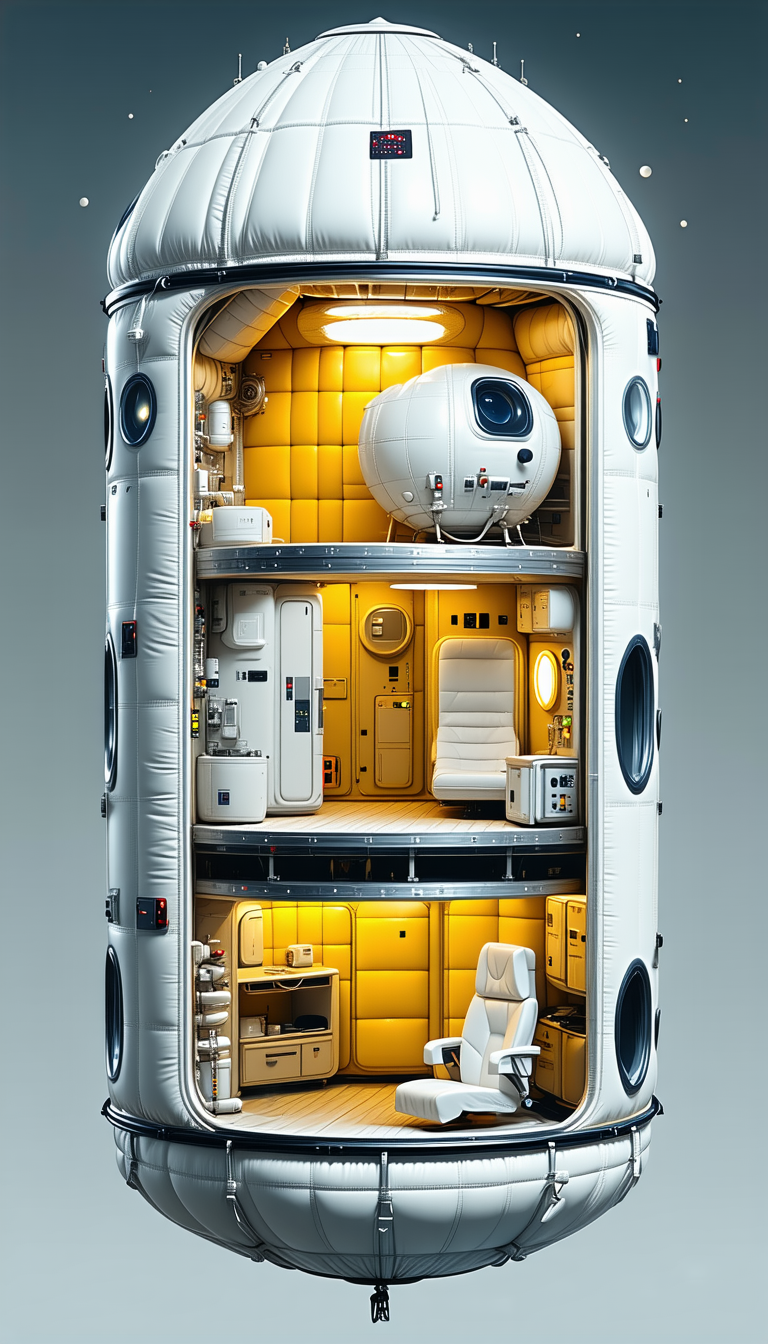 A White Space Ship Is Shown With A Large Round Window In The Middle Of The Ship