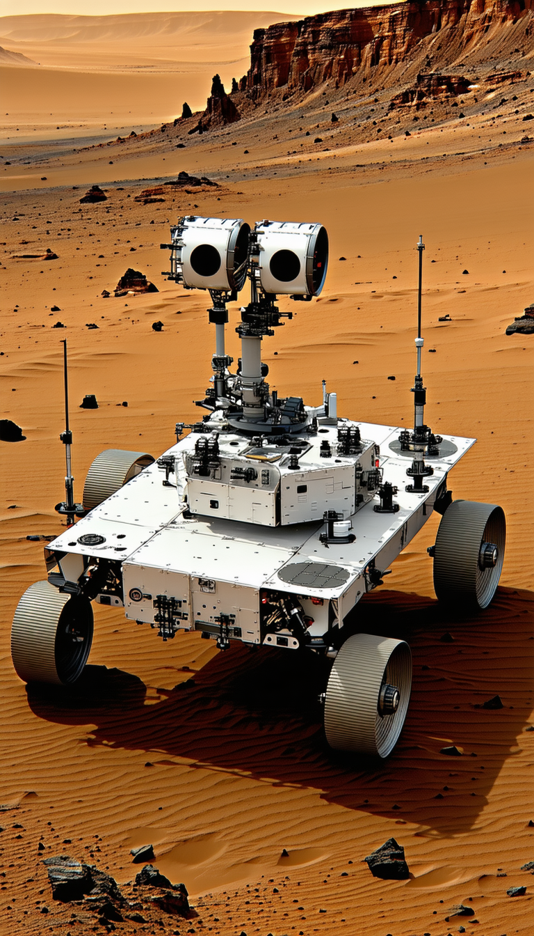 A White Robotic Vehicle With A Large Camera On Its Front