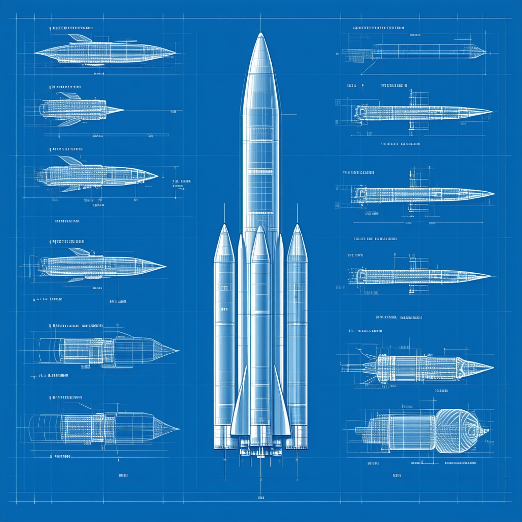 A Blue Diagram Of A Rocket Is Displayed, Showing The Different Parts Of The Rocket