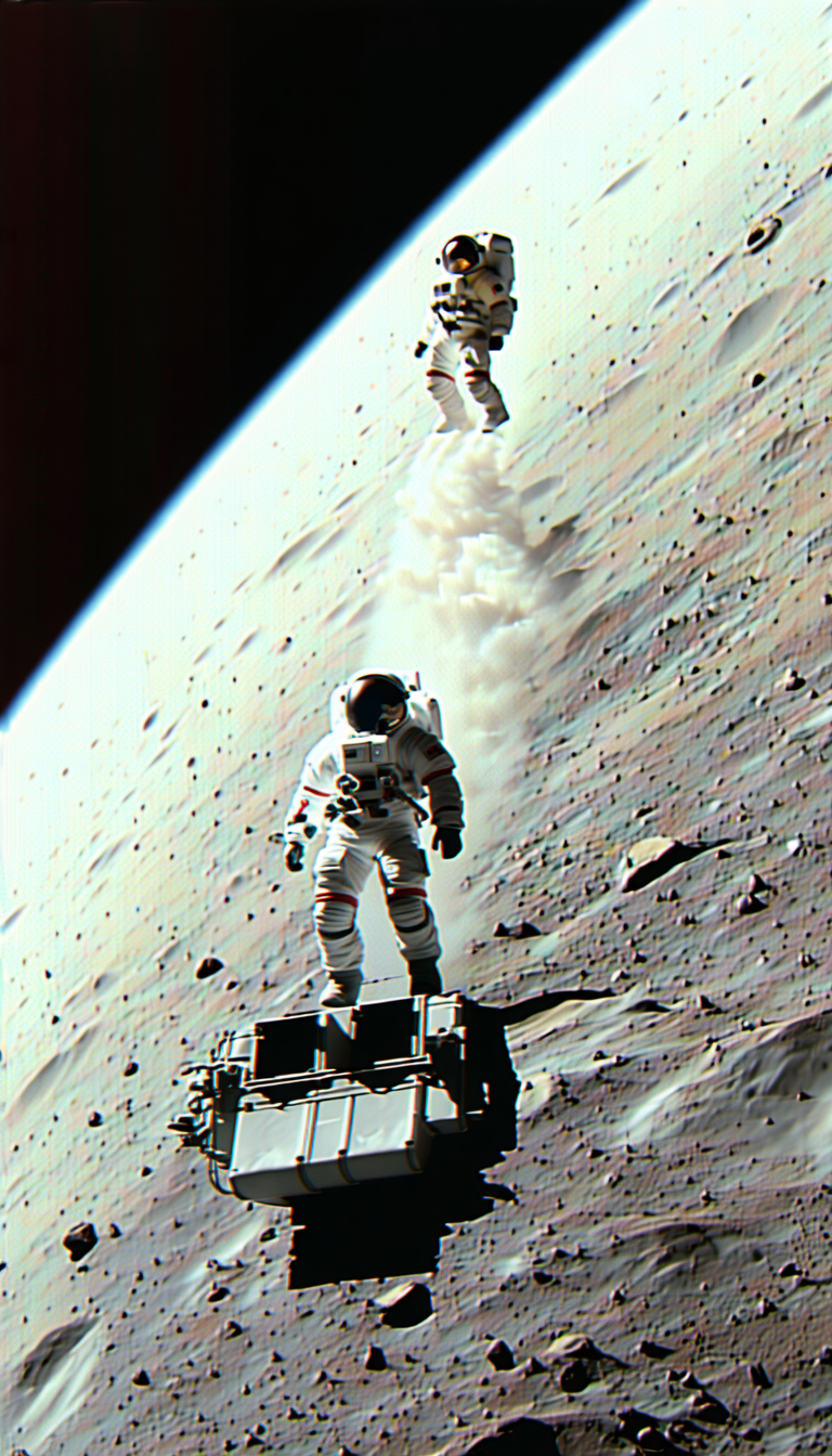 In The Image, Two Astronauts Are Standing On The Moon, Wearing Their Space Suits