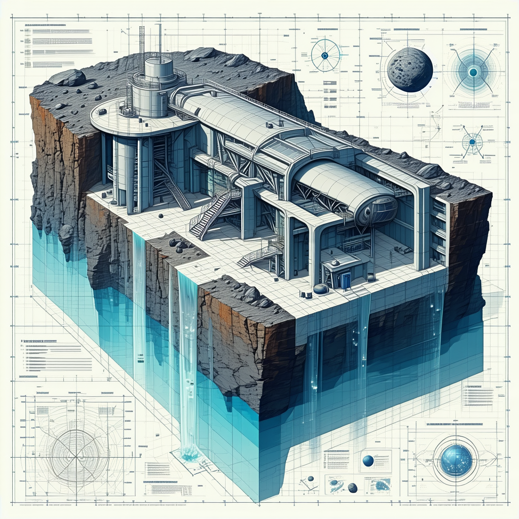 blue white drawing futuristic building