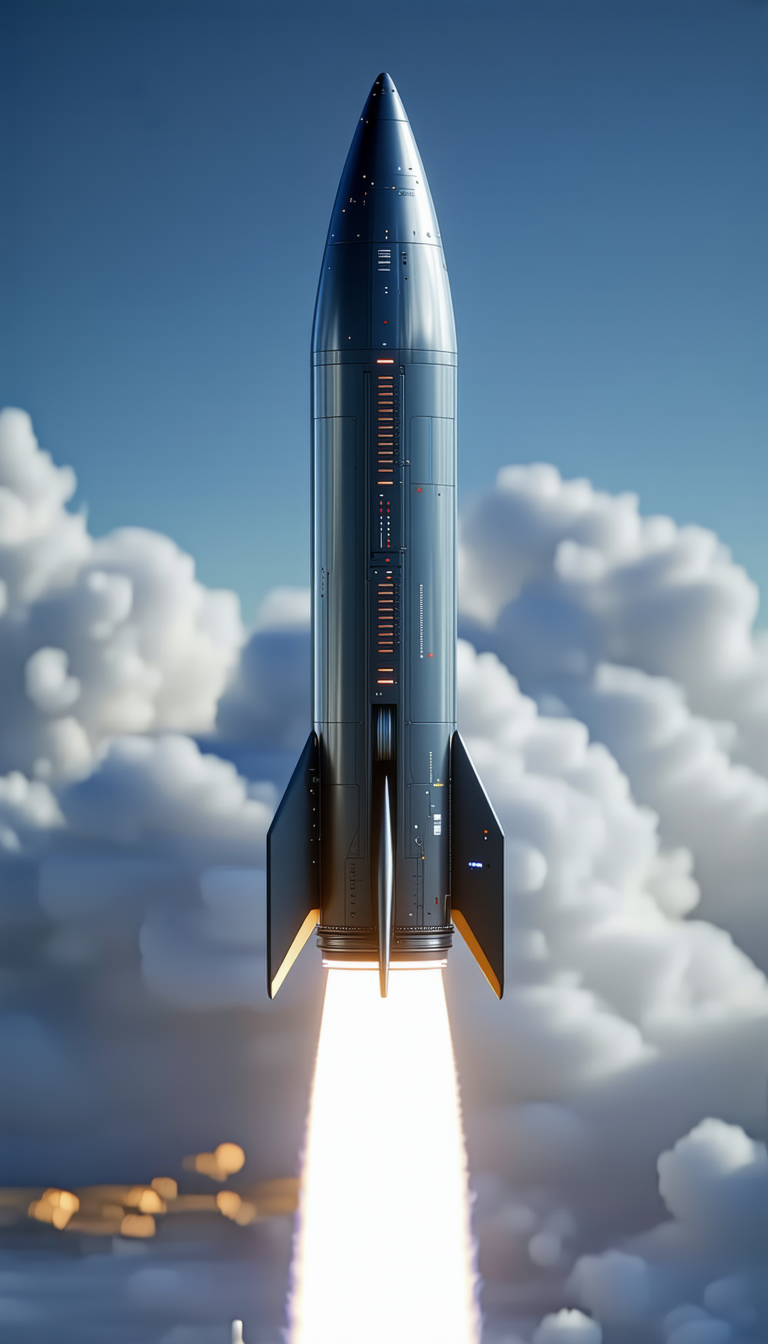 A Rocket Is Seen Flying Through The Sky, With Its Tail End Visible