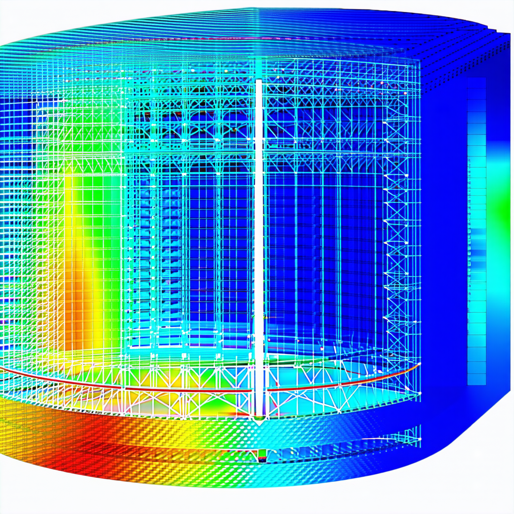 The Image Is A 3d Model Of A Building, Likely A Stadium, With A Large Dome-shaped Structure